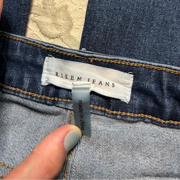 Risen Dark Wash Denim Flare Wide Leg Western Blue Jeans Sz 29 - Picture 9 of 11